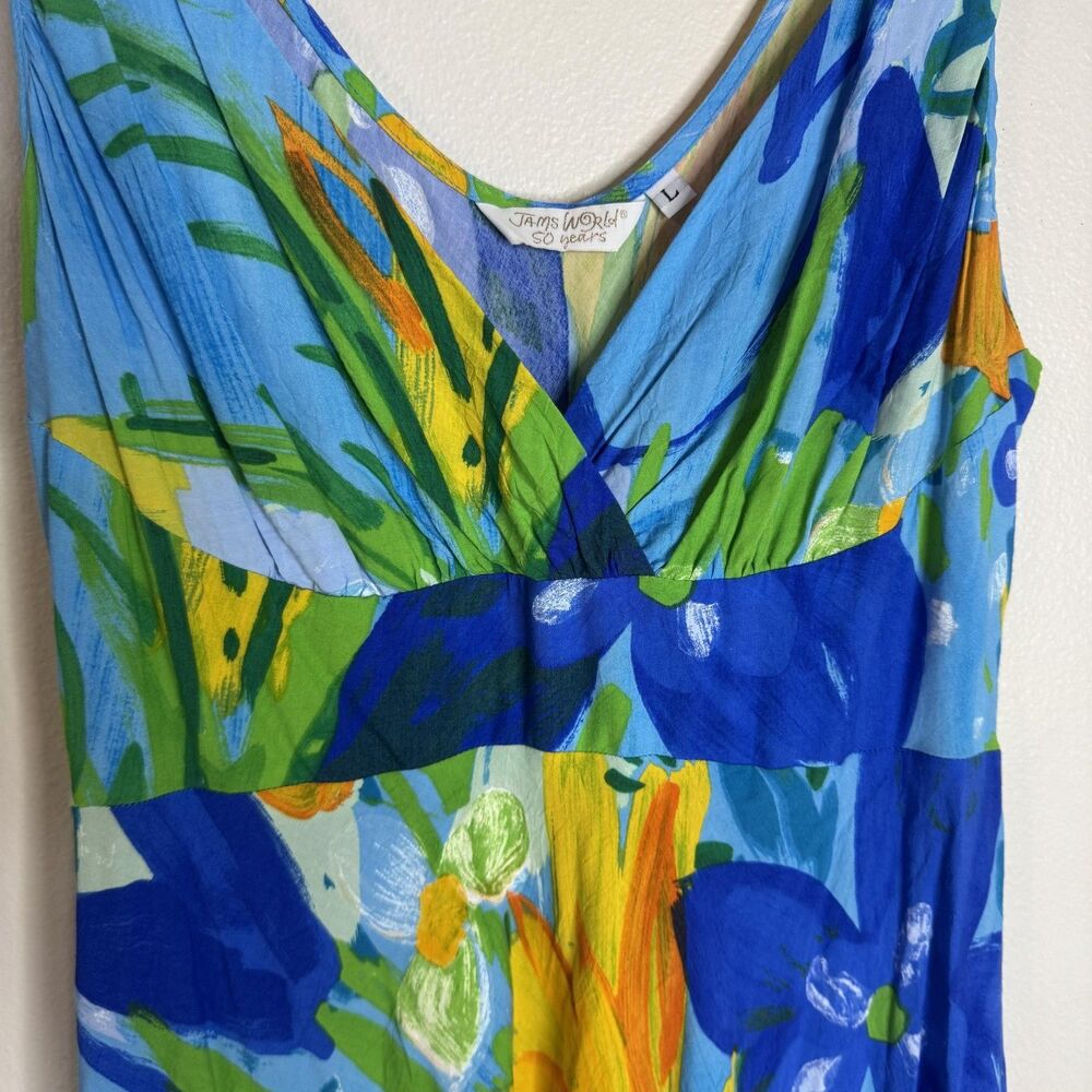 Jams World Dress Womens Large Blue Wonderland Floral Hawaiian Boho Sundress - Picture 4 of 11